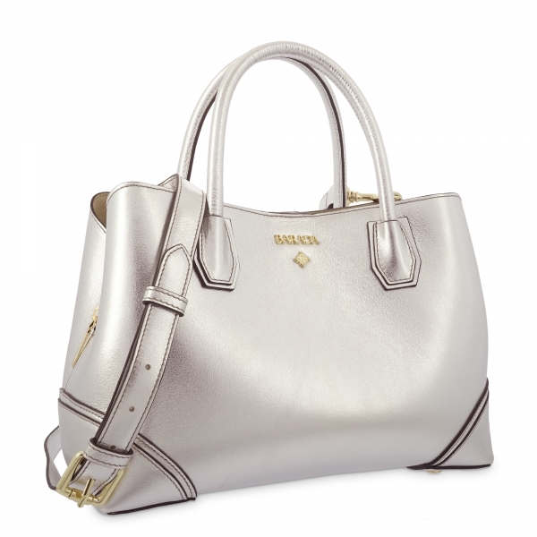 Top Handle Handbag in Cow Leather and Silver color