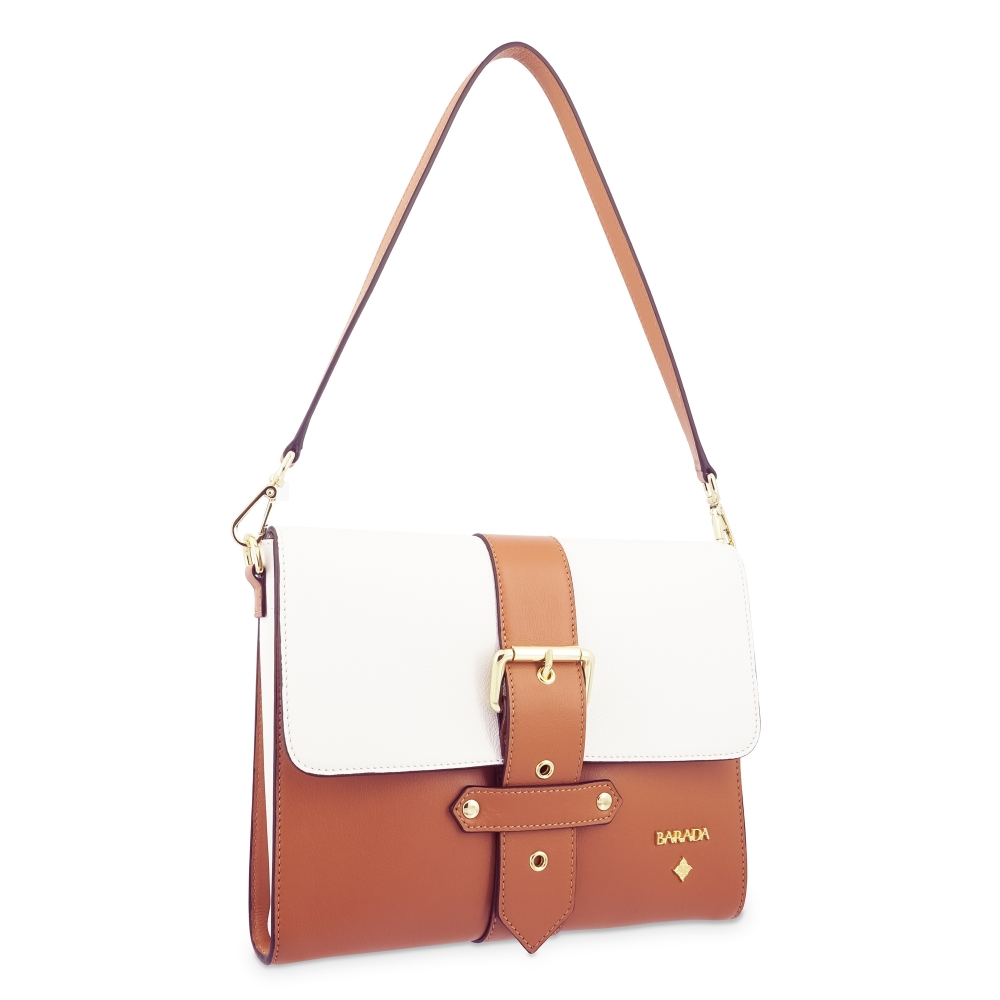 Shoulder Bag in Cow Leather and Tan Leather/White color