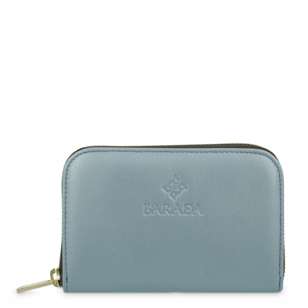 Leather Zip Wallet for women in Cyan color