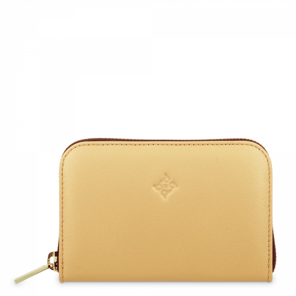 Leather Zip Wallet for women in Gold color