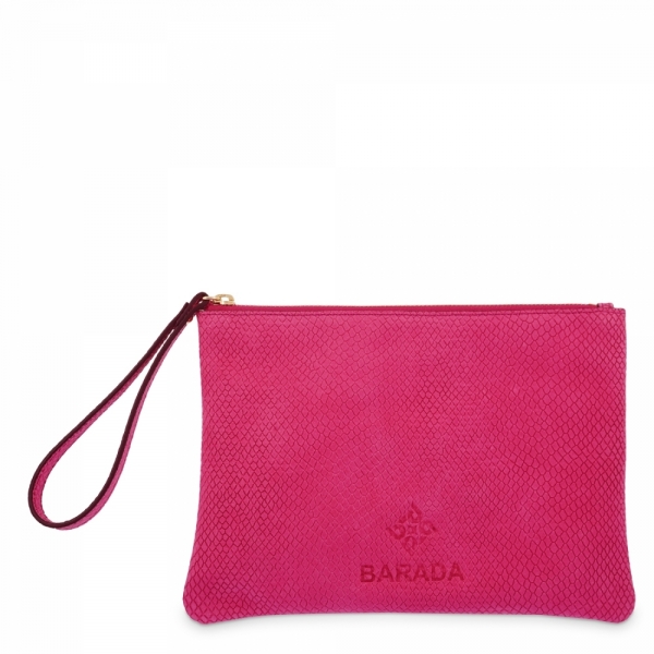 Leather Zip Pouch in Fuchsia color
