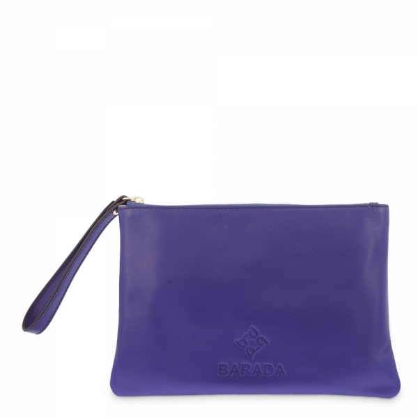 Leather Zip Pouch in Blue color