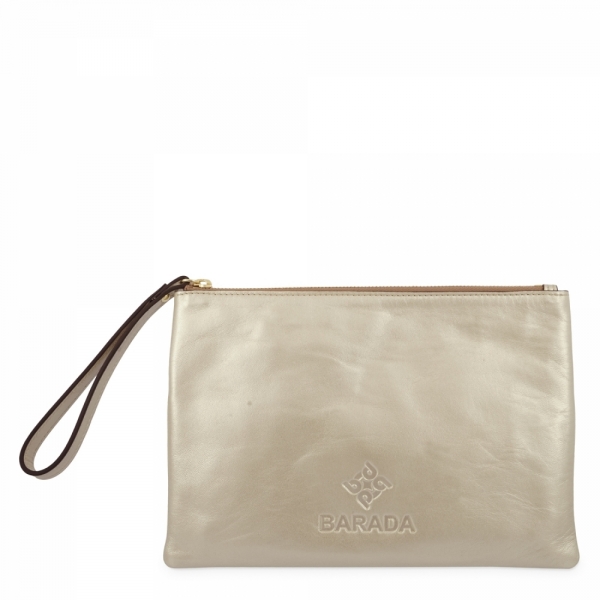 Leather Zip Pouch in Natural Silver color