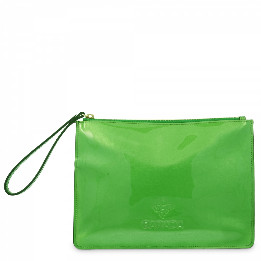 Leather Zip Pouch in Green color