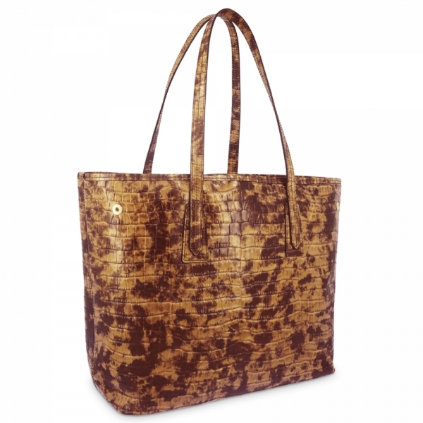 Shopping bag in Leather coco print and Tan color