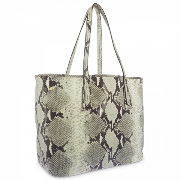 Shopping bag in leather snake print and Natural color
