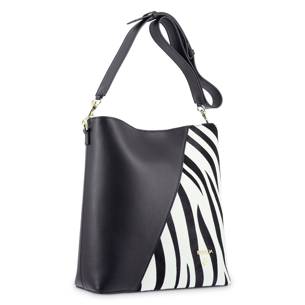Shoulder Bag in Cow Leather in Black and Zebra print color.