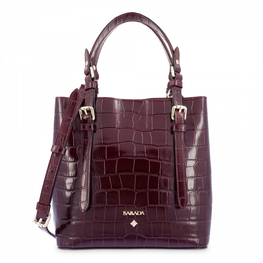 Top Handle HandBag in Cow Leather (Animal Print) and Bordeaux color