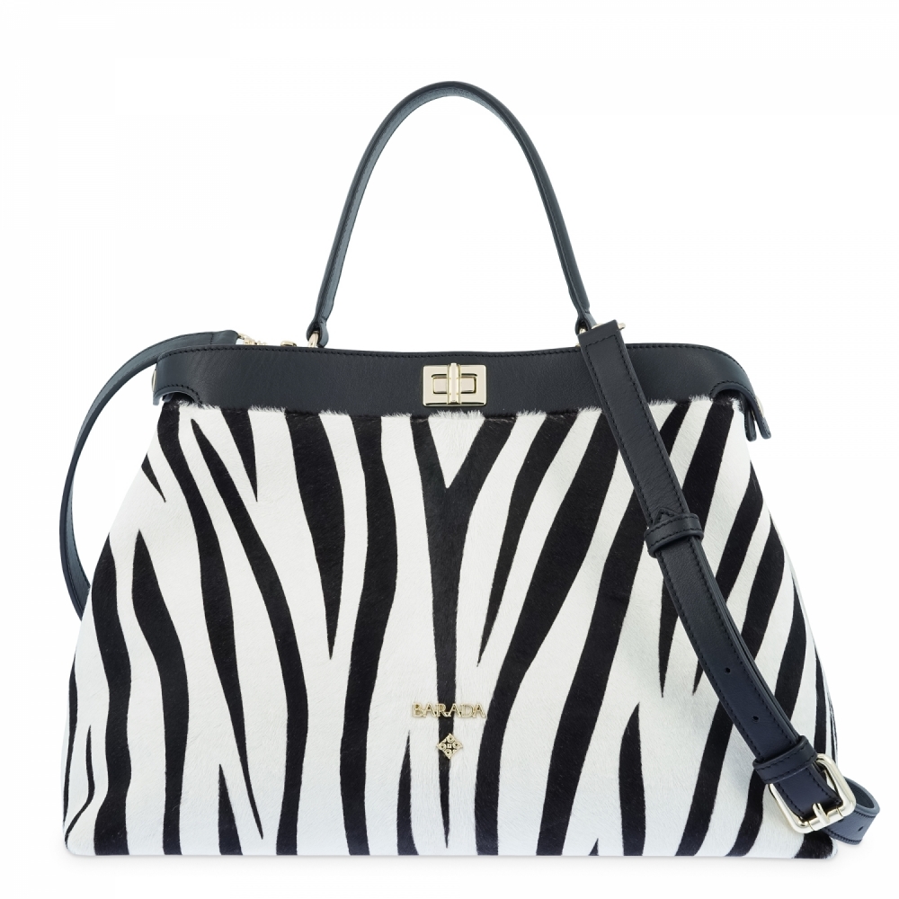 Top Handle HandBag in Cow Leather and Black & White (Zebra) color