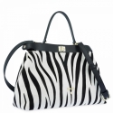 Top Handle HandBag in Cow Leather and Black & White (Zebra) color
