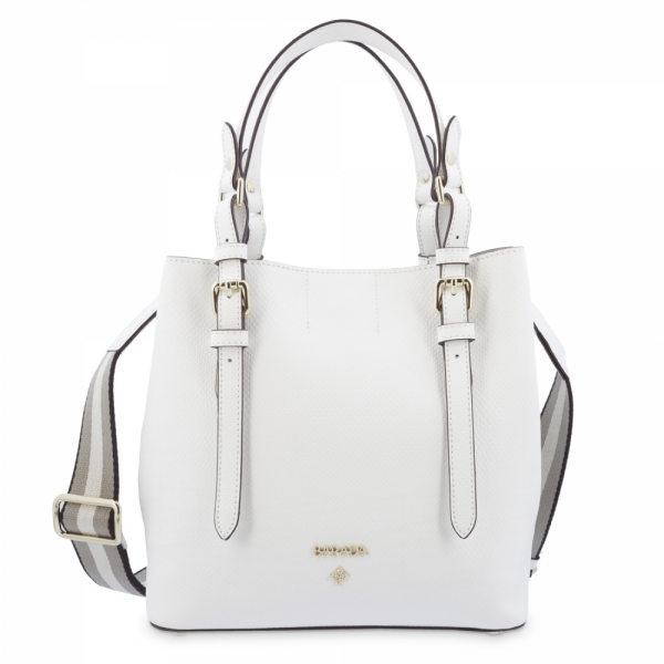 Top Handle Handbag in Cow Leather and White color