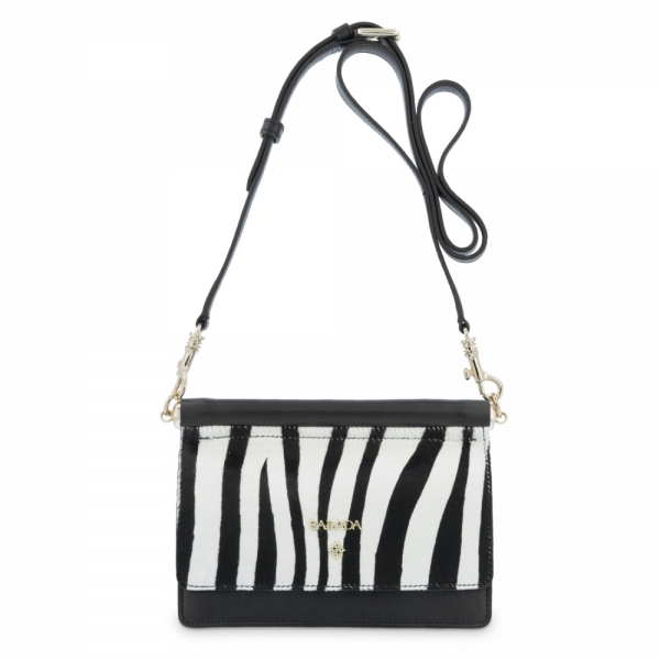 Cross Body Bag in Cow Leather (animal print) and Black & White color