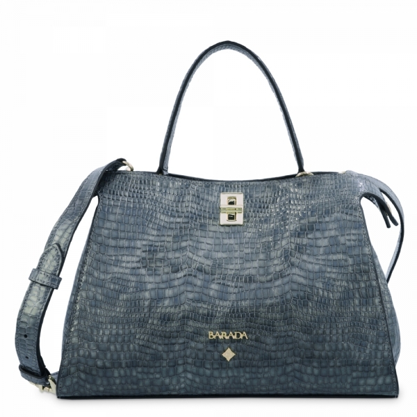 Top Handle Handbag in Mini crocodile effect (cow leather) and Grey color