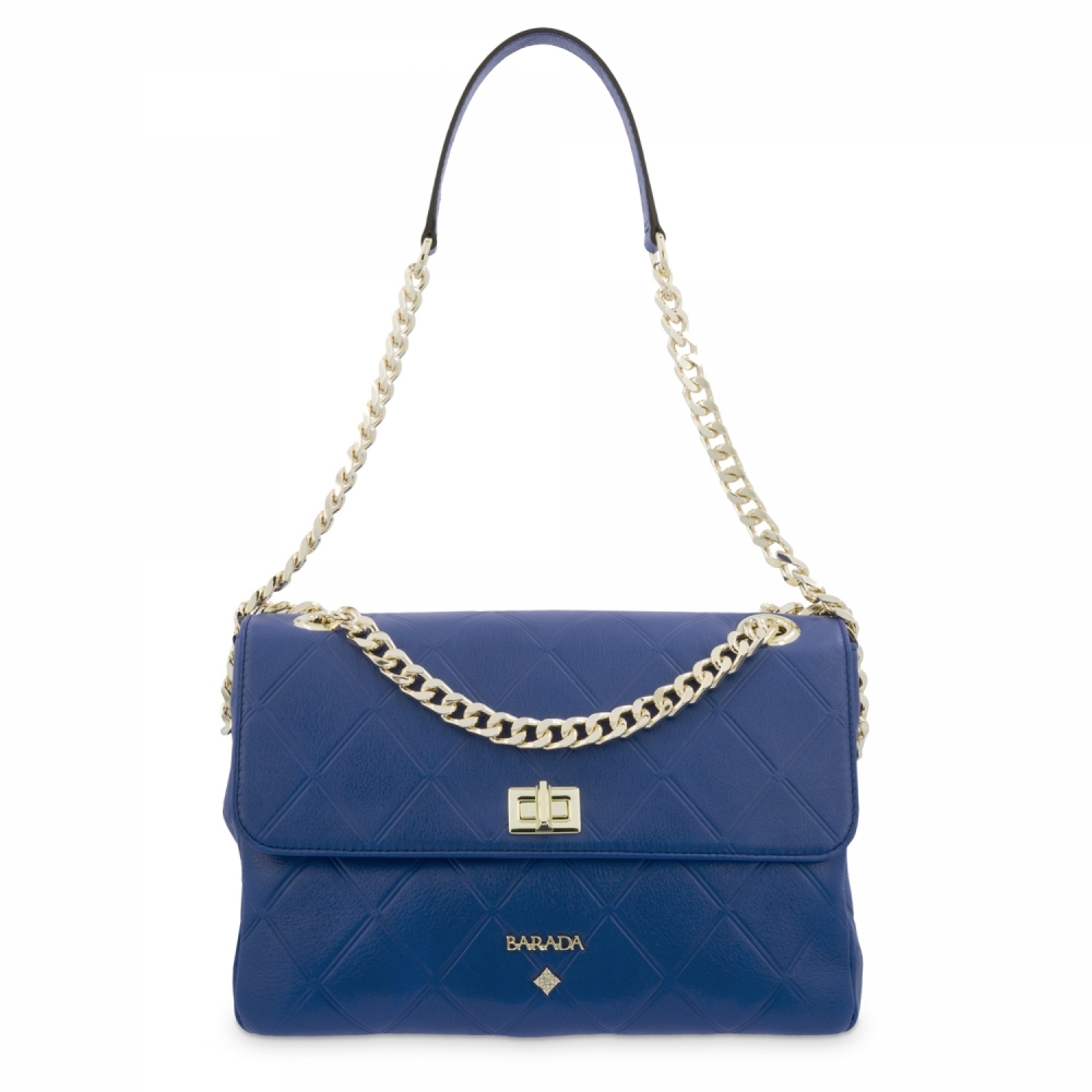 Shoulder Bag in Engraved Cow Leather and Blue color