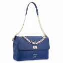Shoulder Bag in Engraved Cow Leather and Blue color