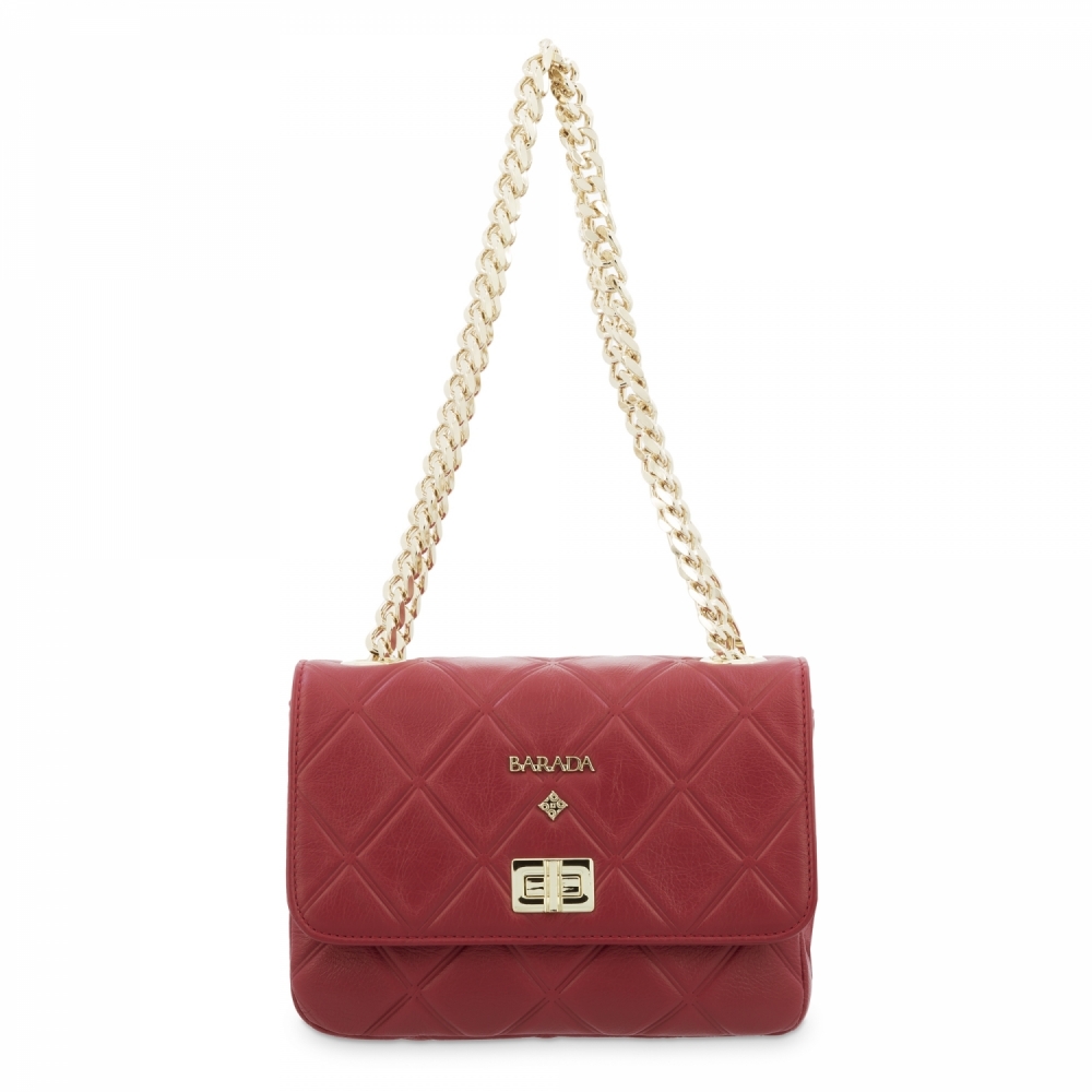 Shoulder Bag in Engraved Cow Leather and Red color