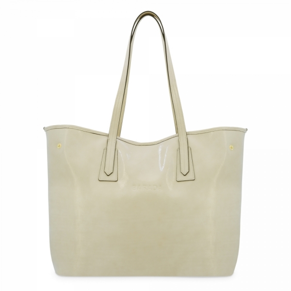 Shopping bag in Wrinkled Patent Leather and Beige color