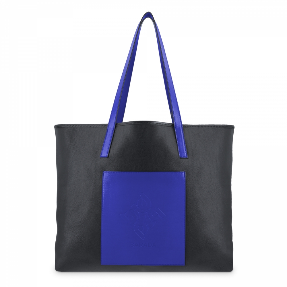 Shopping bag in Leather and Black/Blue color