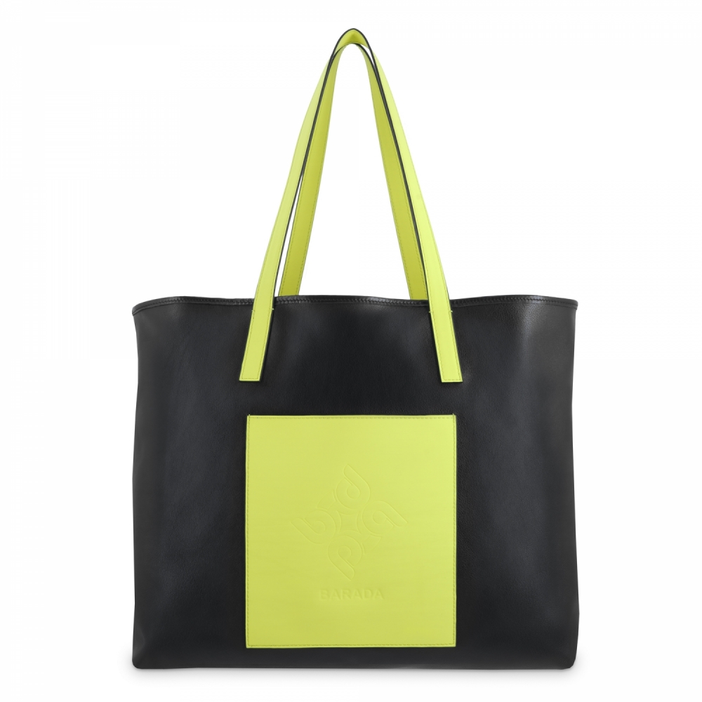 Shopping bag in Leather and Black/Yellow color