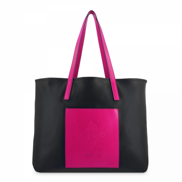 Shopping bag in Leather and Black/Fuchsia color
