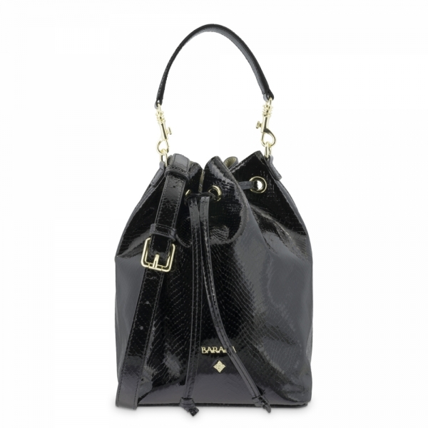 Top Handle Handbag in Leather (animal print) and Black color