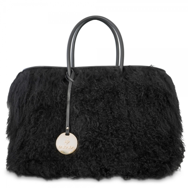 Double-handle shopping handbag from our Nefeles collection in Goat of Mongolia hair Leather