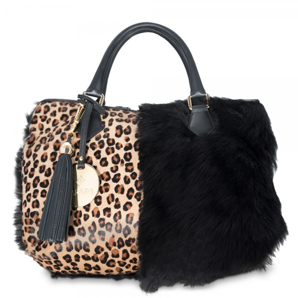 Double handle bag from our Fiona collection in Calf Leather (leopard print) and sheep Leather