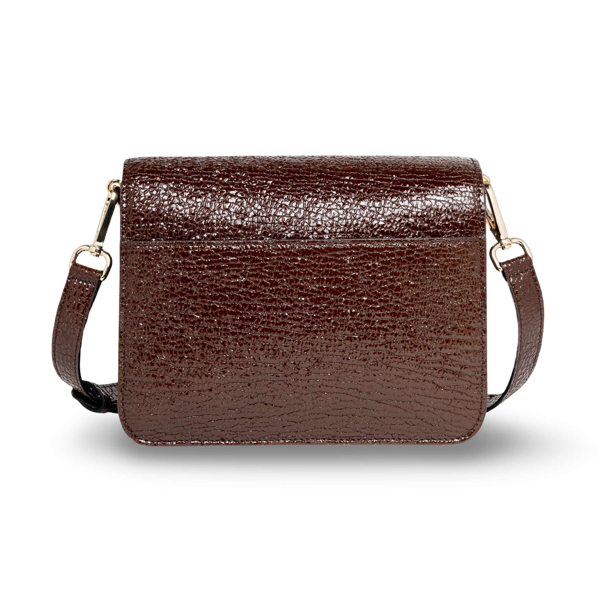 Bolso bandolera en piel caprino con acabado en charol arrugado