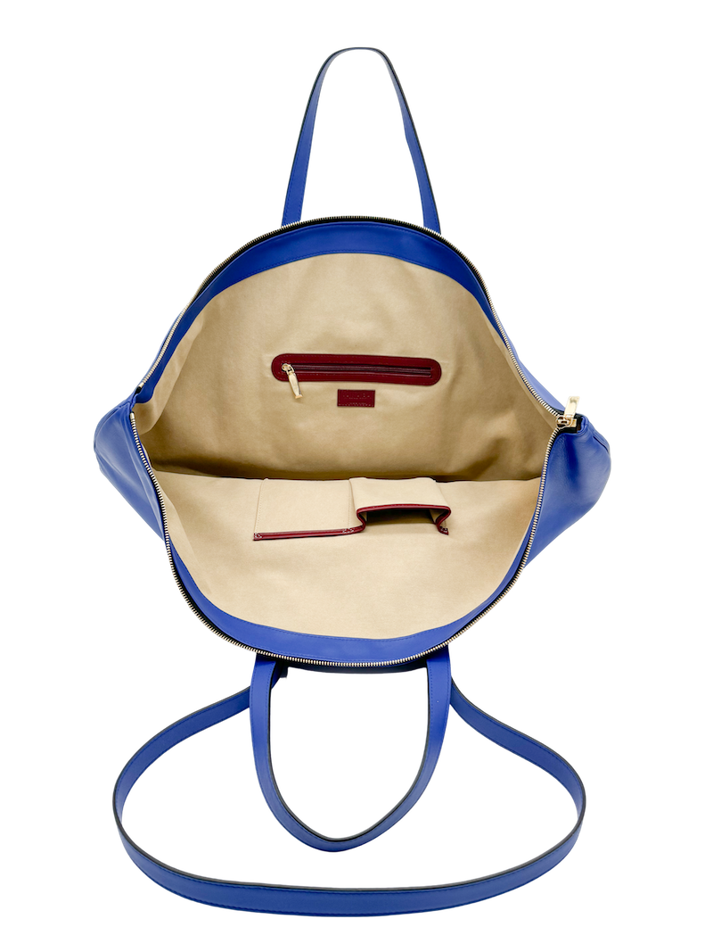 Parte interior del Bolso grande de piel para mujer de alta calidad de color azul