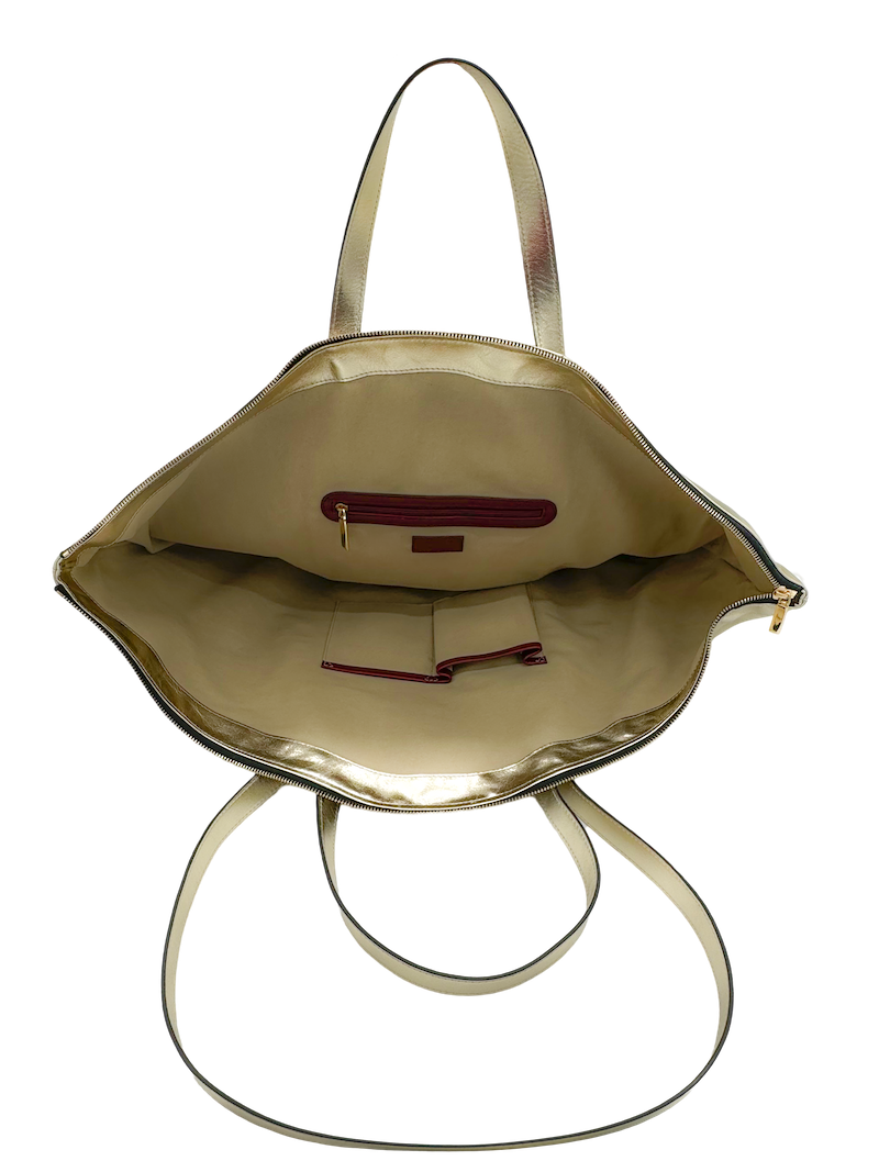 Interior de Bolso grande de piel para mujer de alta calidad de color dorado